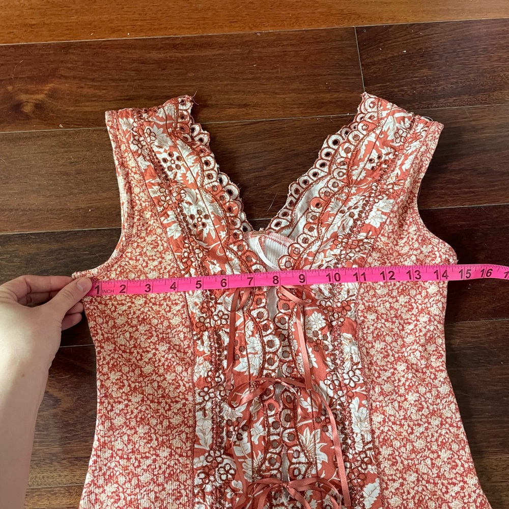Free People Gesibelle Printed Set Pink Floral Eyelet Embroidery Tank Skirt XS - Picture 12 of 14